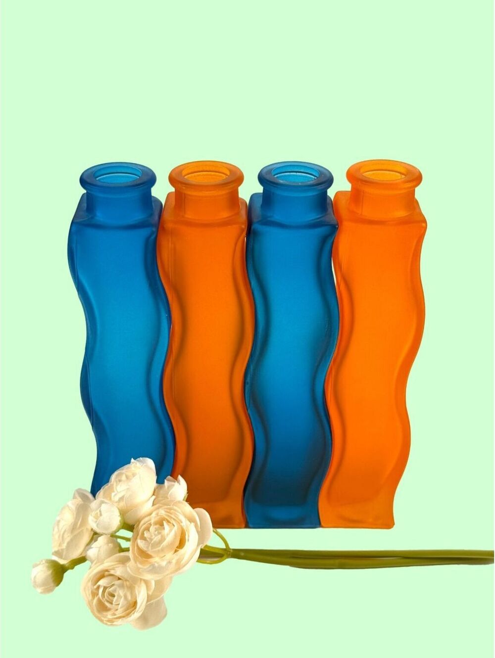 Set 4 Vintage 90s IKEA Skämt Bud Vase Blue Orange Frosted Glass Wavy Retro Decor
